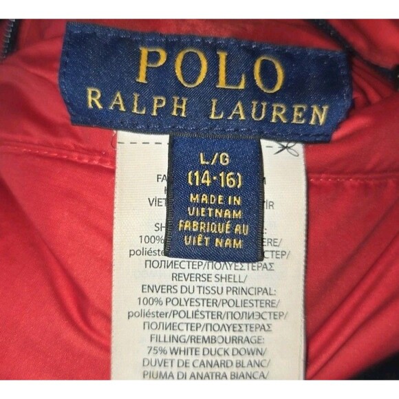 Polo by Ralph Lauren Youth Large 14/16 100% Down Puffer Vest Reversible Red Blue - Picture 5 of 5